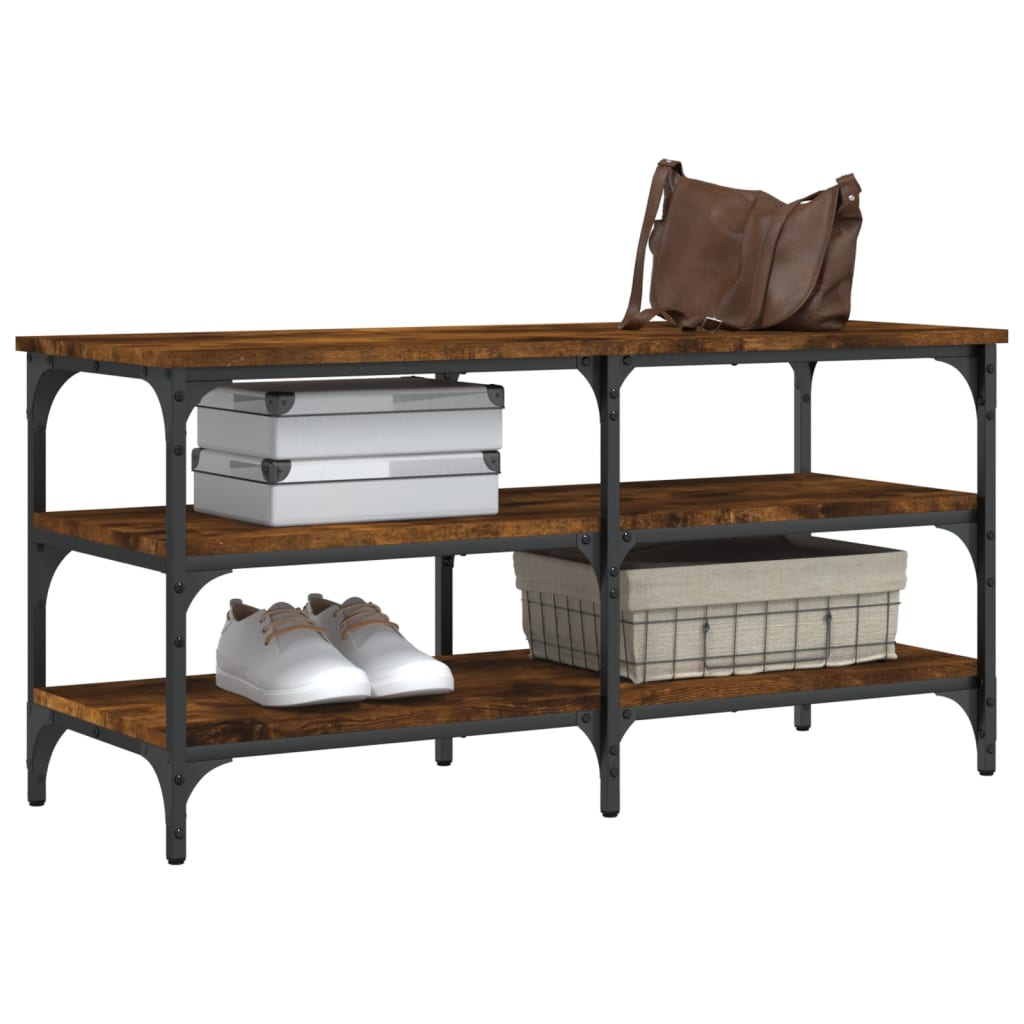 vidaXL Shoe Bench Smoked Oak 100x38.5x49 cm Engineered Wood 4