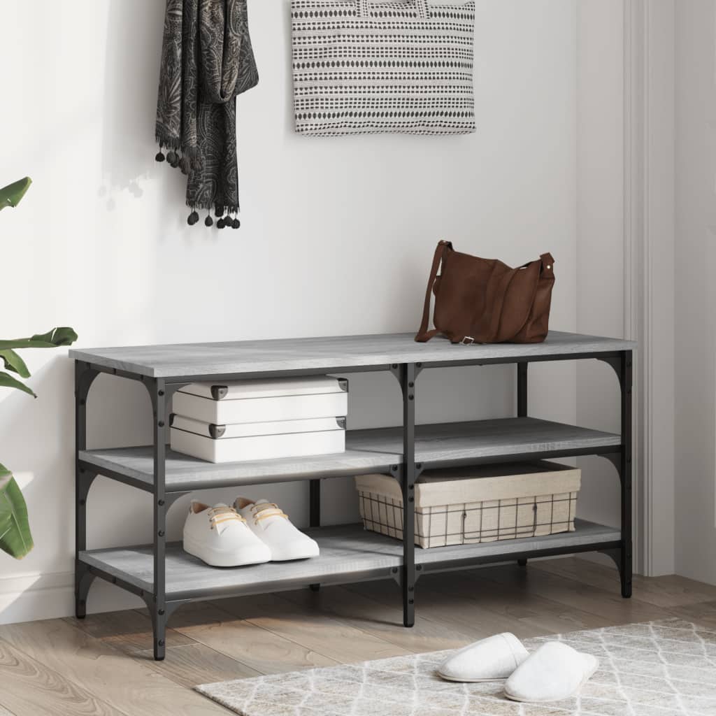 vidaXL Shoe Bench Grey Sonoma 100x38.5x49 cm Engineered Wood 3