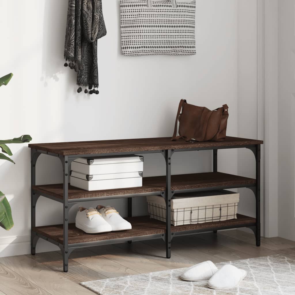 vidaXL Shoe Bench Brown Oak 100x38.5x49 cm Engineered Wood 3
