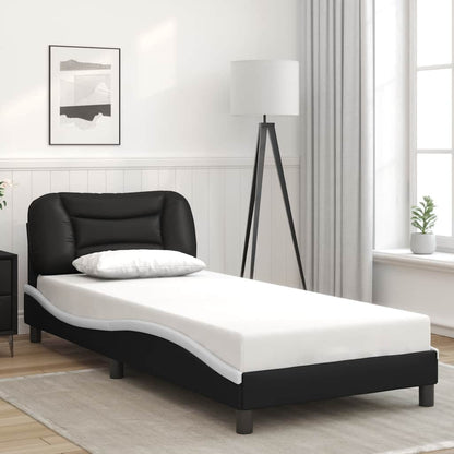 Bed Frame without Mattress "Hvar" 90x190 cm Faux Leather Black and white Single