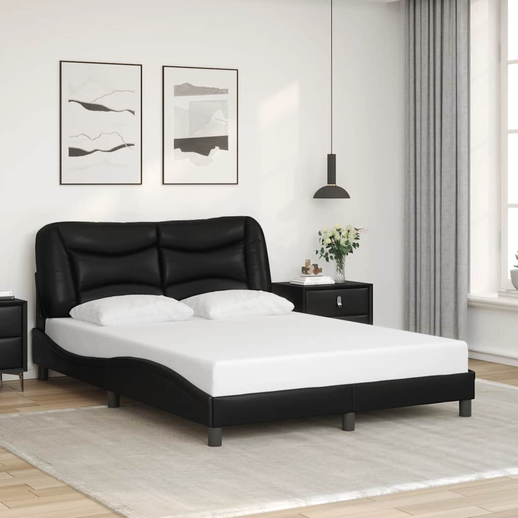 Bed Frame without Mattress "Hvar" 90x190 cm Faux Leather Black 4FT6 Double