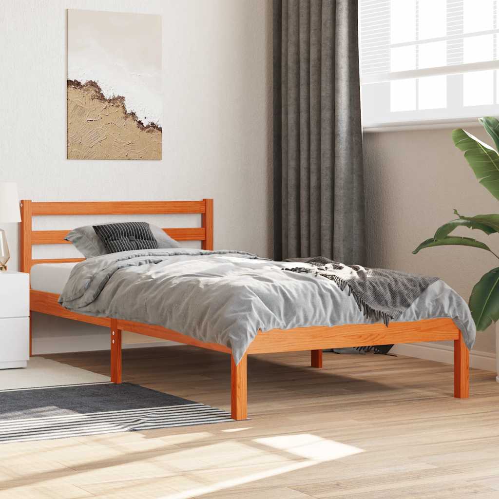 vidaXL Bed Frame | Wax Brown | Solid pine wood | Single | Durable | Bed Frame 1