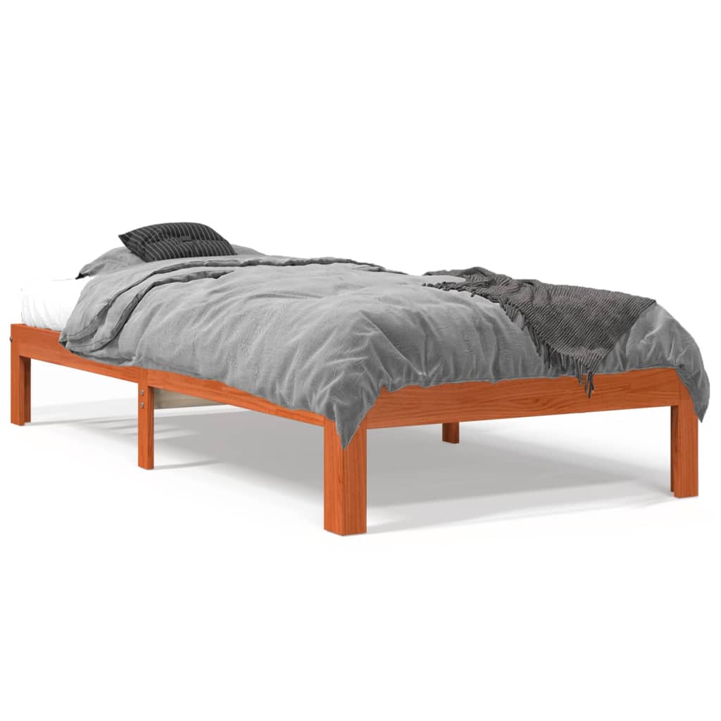vidaXL Bed Frame without Mattress Wax Brown 90x190 cm Single Solid Wood Pine 2