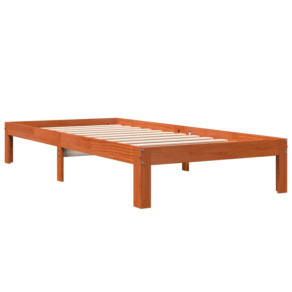 vidaXL Bed Frame without Mattress Wax Brown 90x190 cm Single Solid Wood Pine 3