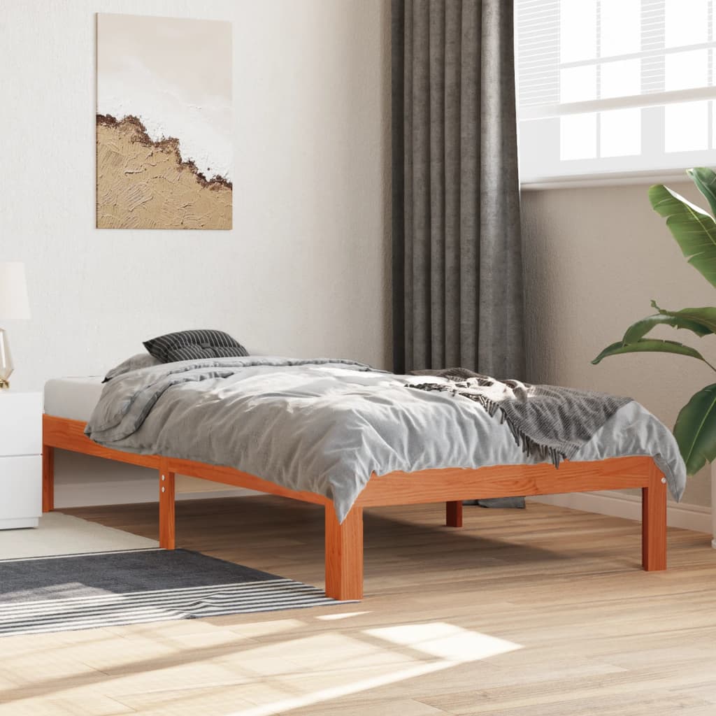 vidaXL Bed Frame without Mattress Wax Brown 90x190 cm Single Solid Wood Pine 1
