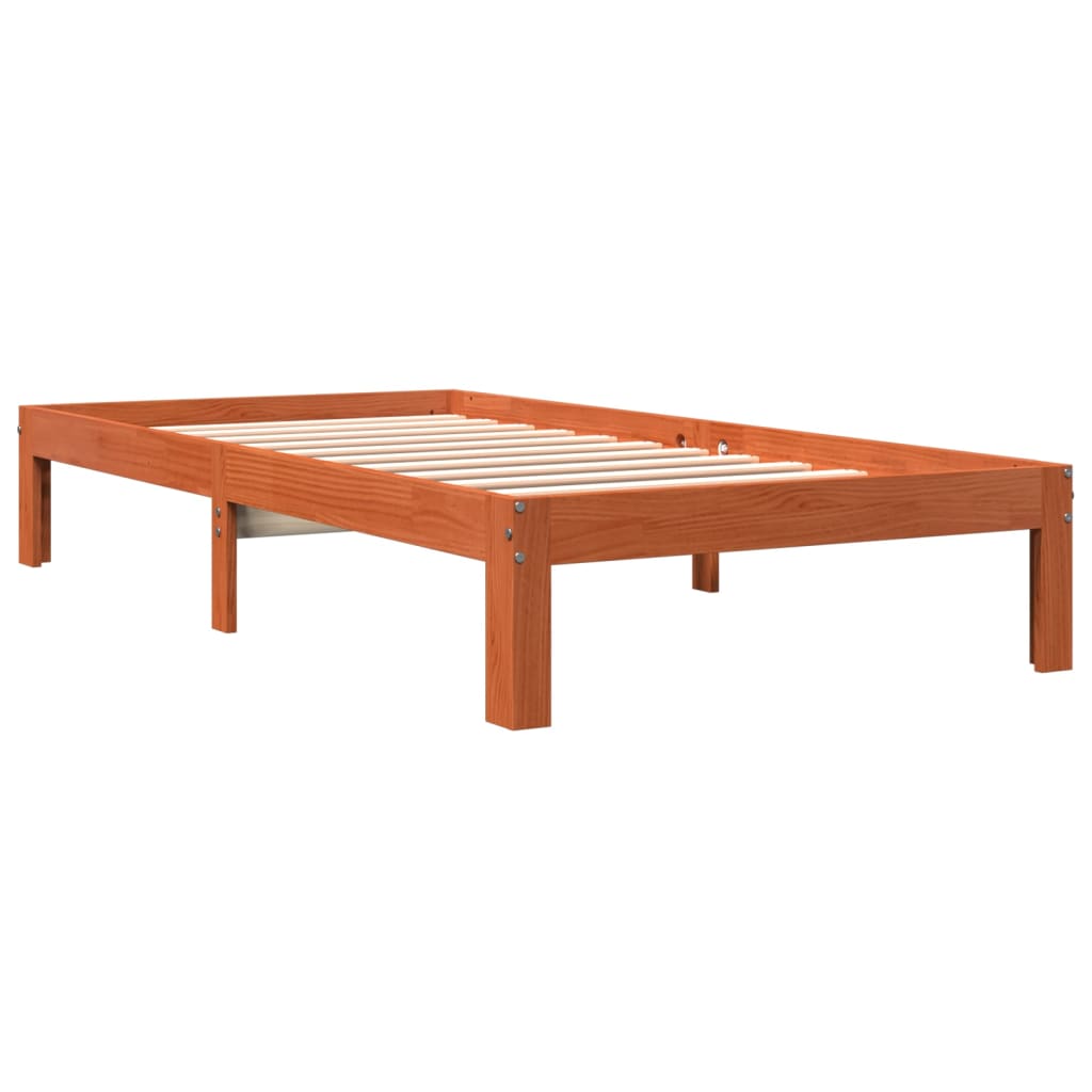 Bed Frame without Mattress Solid Wood Pine Wax brown 100 x 200 cm