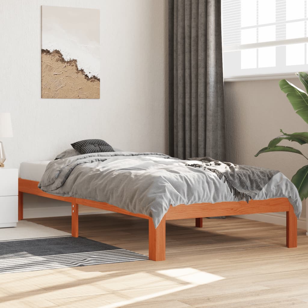 vidaXL Bed Frame Wax Brown 100 x 200 cm Solid pine wood 1