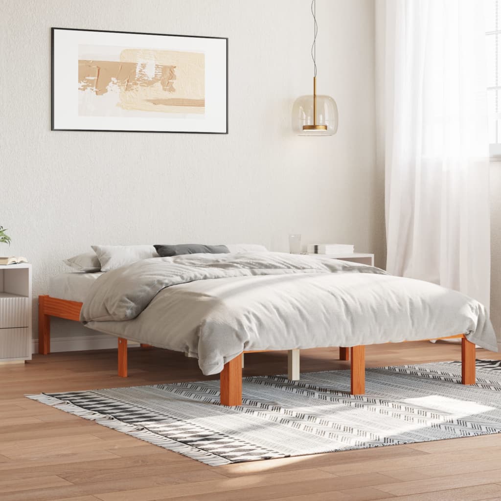 vidaXL Bed Frame without Mattress Solid Wood Pine Wax brown