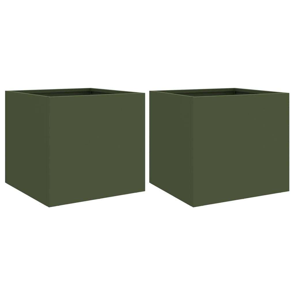 vidaXL Planters 2 pcs Olive Green 32x30x29 cm Steel 2