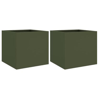 vidaXL Planters 2 pcs Olive Green 32x30x29 cm Steel 2
