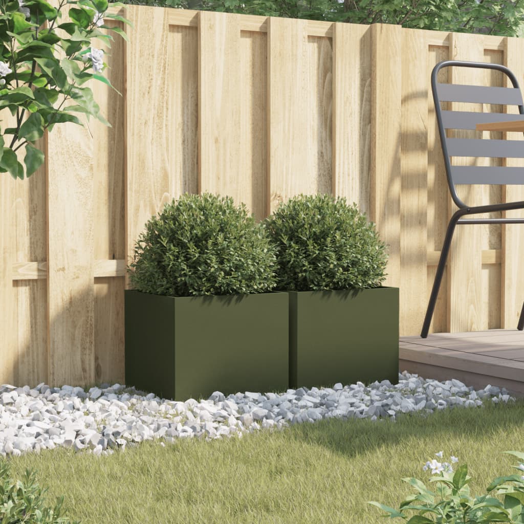 vidaXL Planters 2 pcs Olive Green 32x30x29 cm Steel 3