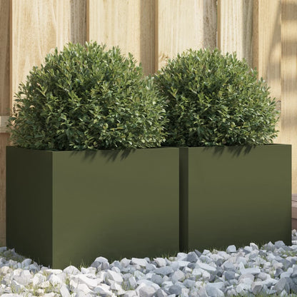 vidaXL Planters 2 pcs Olive Green 32x30x29 cm Steel 1