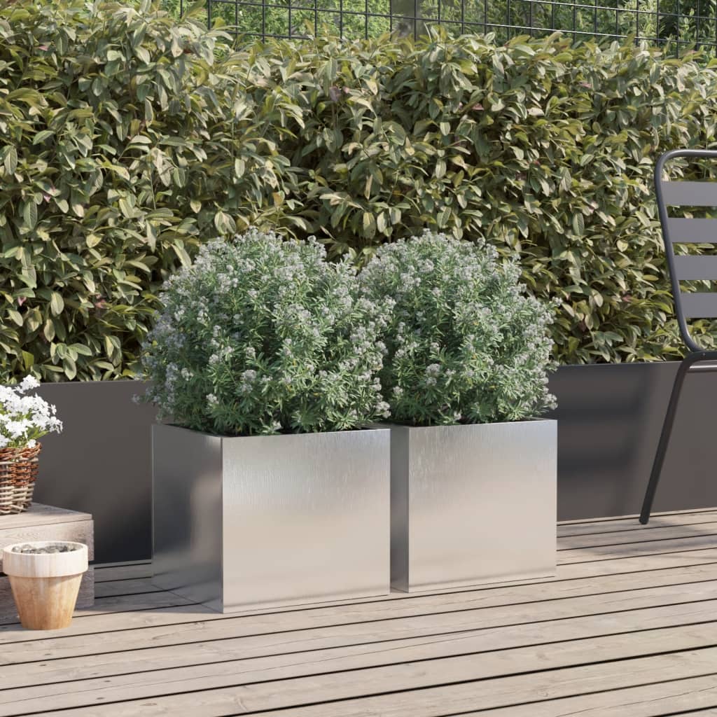 vidaXL Planters 2 pcs Silver 32x30x29 cm Stainless Steel 3
