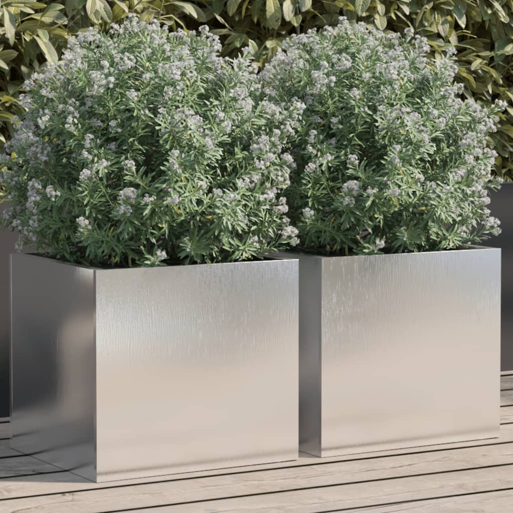 vidaXL Planters 2 pcs Silver 32x30x29 cm Stainless Steel 1