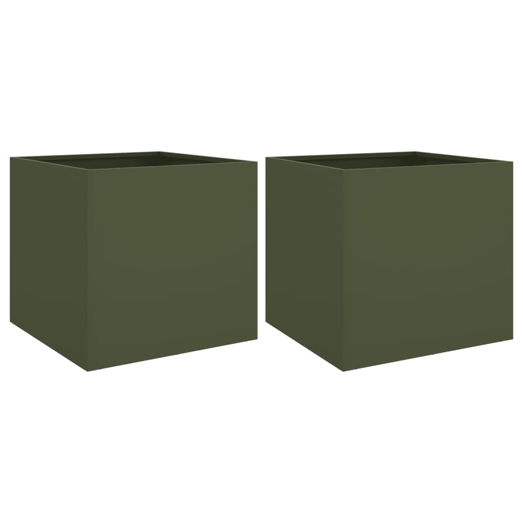 vidaXL Planters 2 pcs Olive Green 42x40x39 cm Steel 2