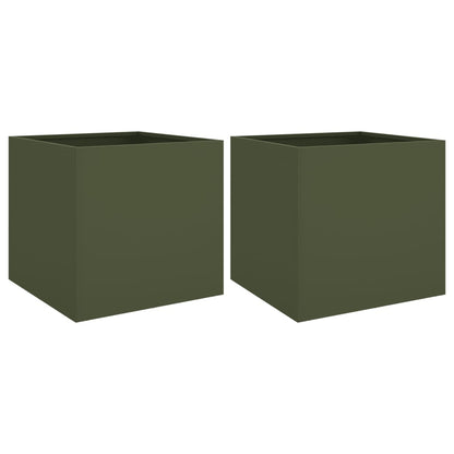 vidaXL Planters 2 pcs Olive Green 42x40x39 cm Steel 2