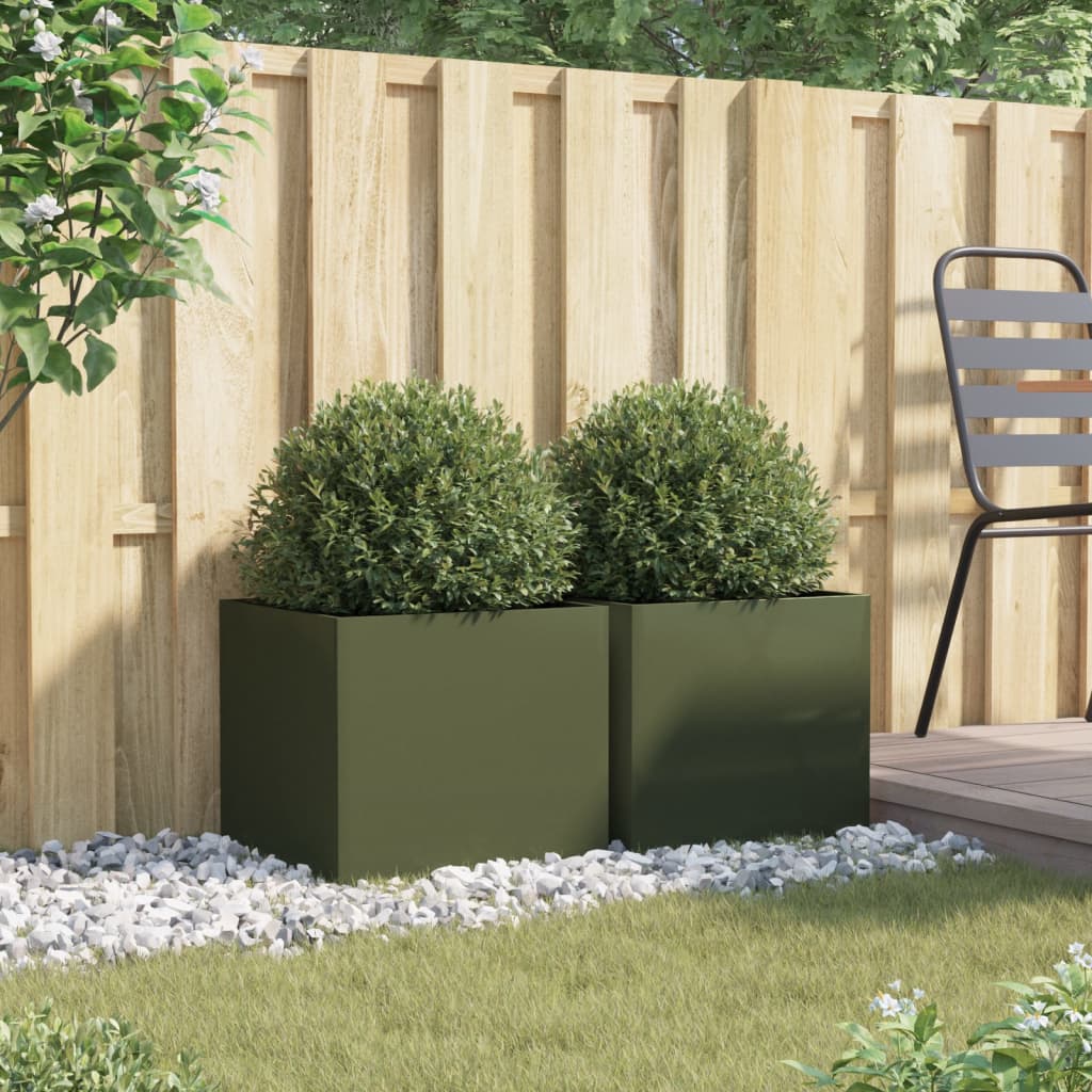 vidaXL Planters 2 pcs Olive Green 42x40x39 cm Steel 3