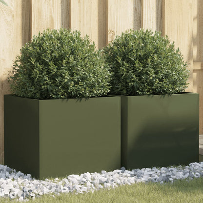 vidaXL Planters 2 pcs Olive Green 42x40x39 cm Steel 1