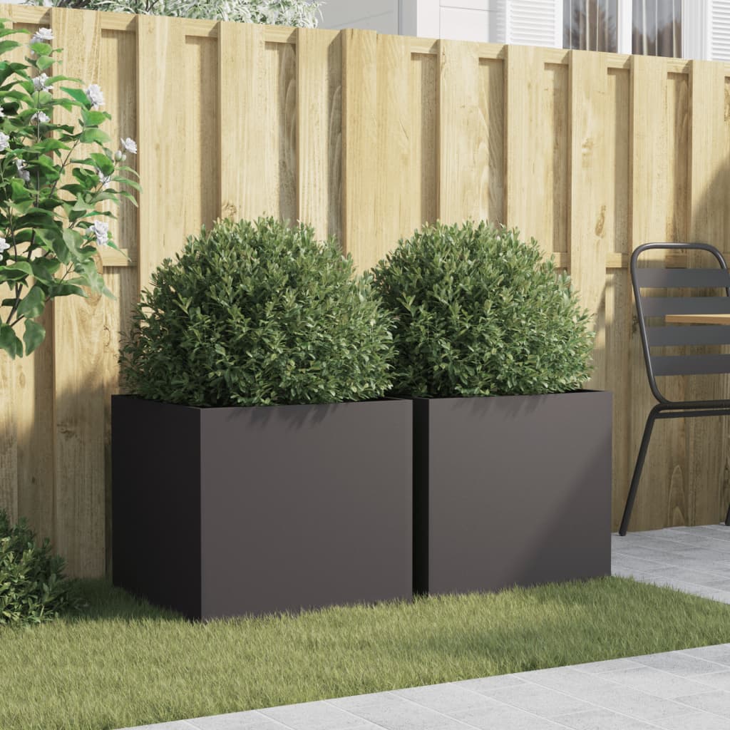 vidaXL Planters 2 pcs Black 49x47x46 cm Steel 3