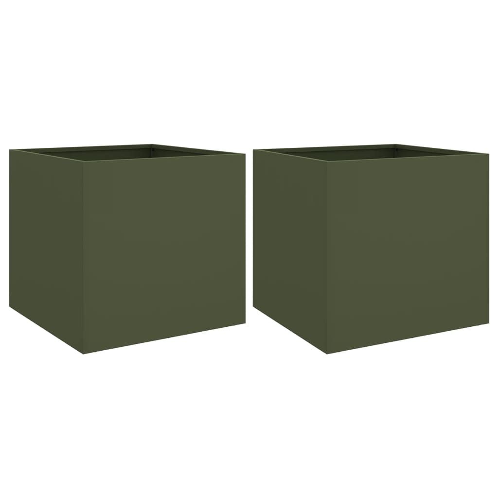 vidaXL Planters 2 pcs Olive Green 49x47x46 cm Steel 2