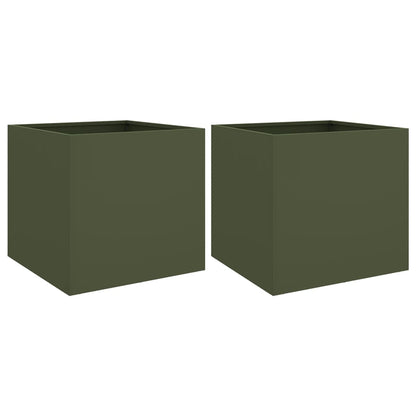 vidaXL Planters 2 pcs Olive Green 49x47x46 cm Steel 2