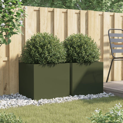vidaXL Planters 2 pcs Olive Green 49x47x46 cm Steel 3