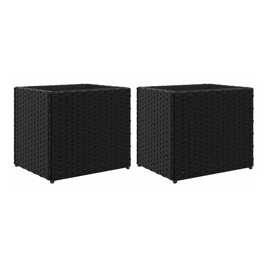 Garden Planters Poly Rattan 2 Depth 30 cm Black