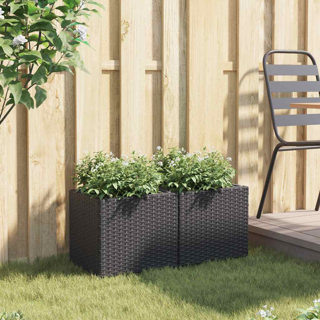 vidaXL Garden Planters 2 pcs Black 36x30x32 cm Poly Rattan 3