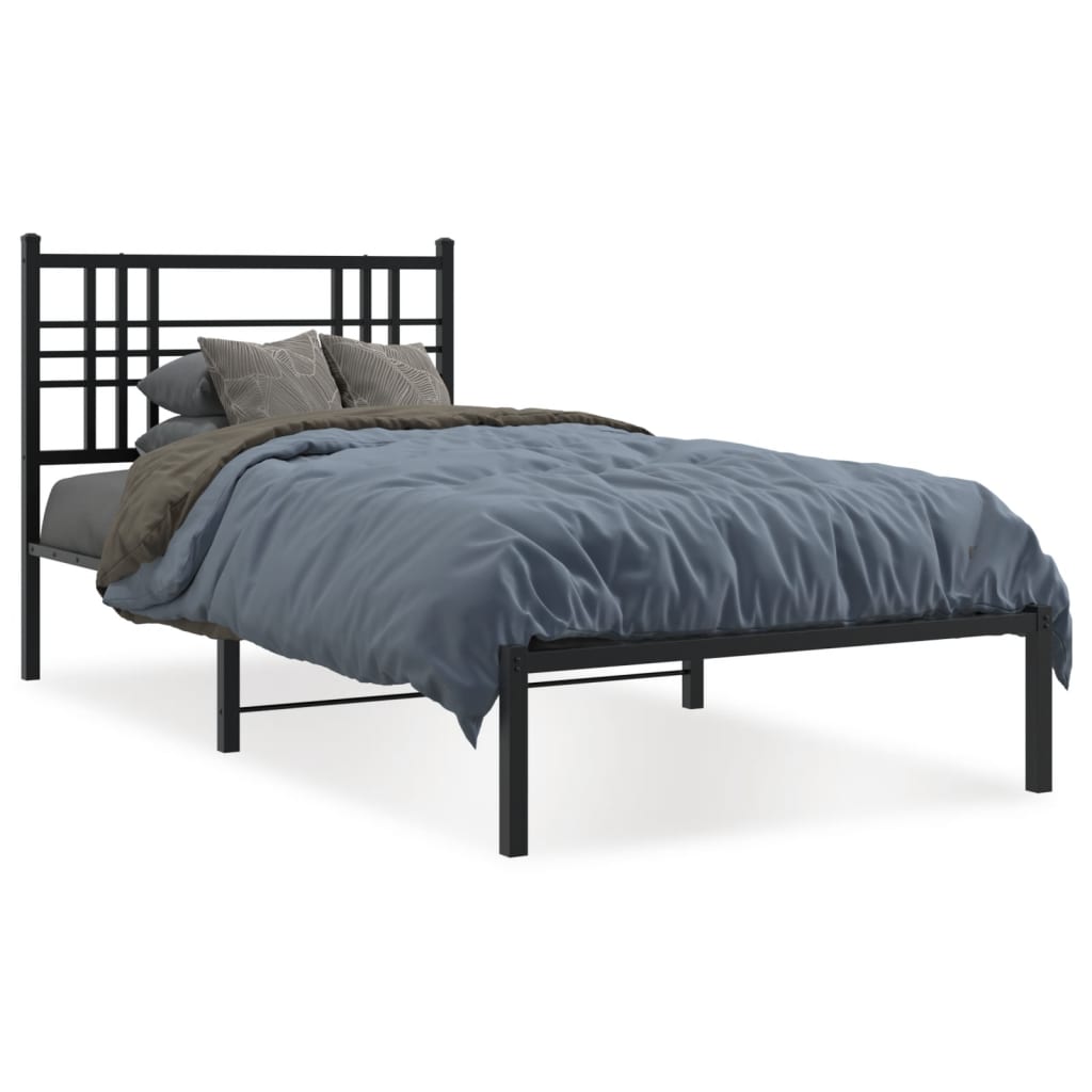 Metal Bed Frame without Mattress With headboard Black 90 cm 190 cm