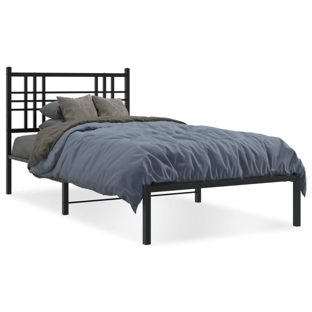 vidaXL Metal Bed Frame without Mattress with Headboard Black 100x190cm 2
