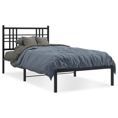 vidaXL Metal Bed Frame without Mattress with Headboard Black 100x190cm 2