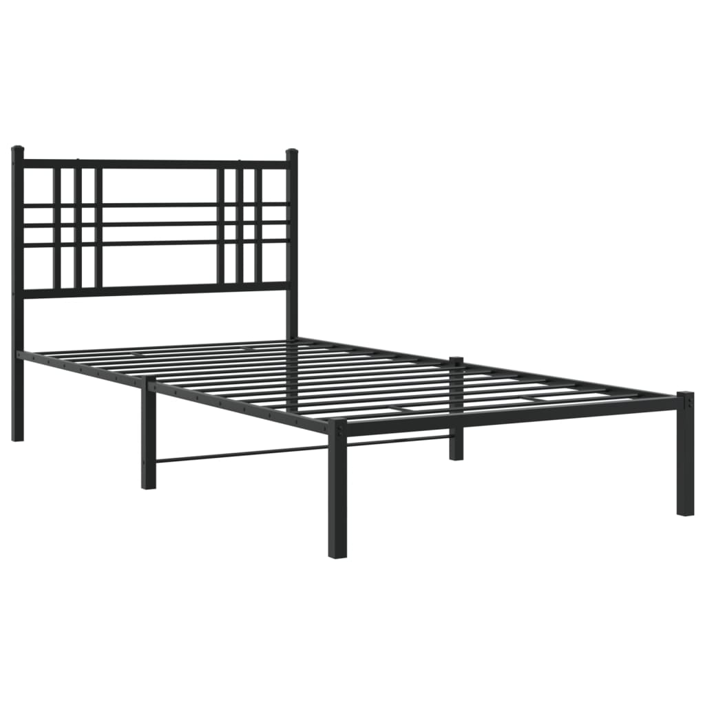 vidaXL Metal Bed Frame without Mattress with Headboard Black 100x190cm 3