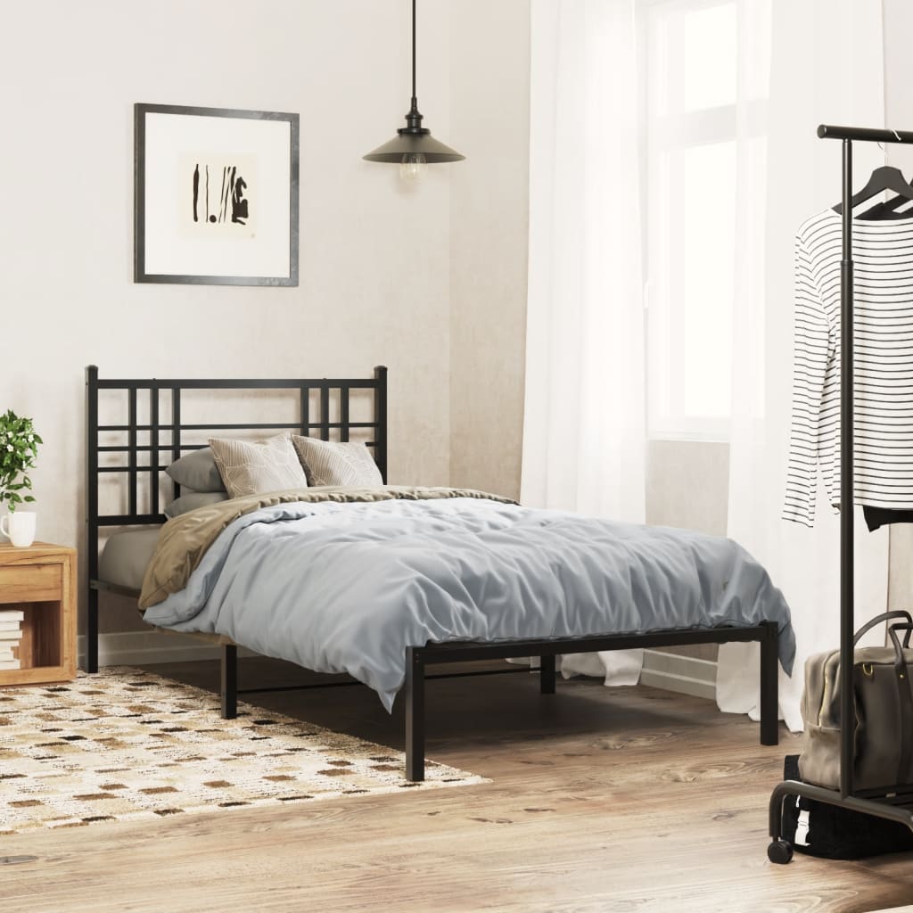 vidaXL Metal Bed Frame without Mattress with Headboard Black 100x190cm 1