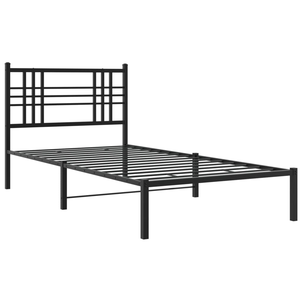 vidaXL Metal Bed Frame without Mattress with Headboard Black 100x200cm 3
