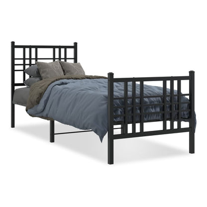 Metal Bed Frame without Mattress with Footboard with Headboard & Footboard Black 75 cm 190 cm