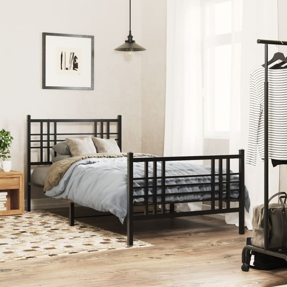Metal Bed Frame without Mattress Footboard Headboard Black