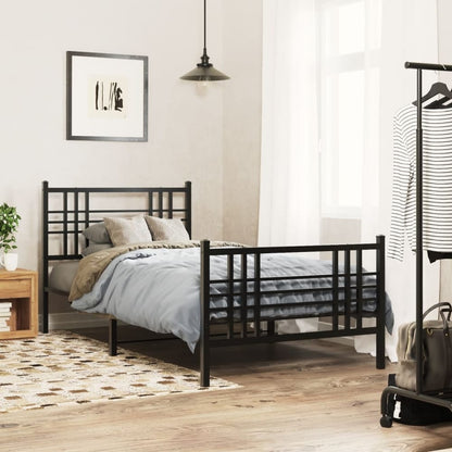 Metal Bed Frame without Mattress Footboard Headboard Black