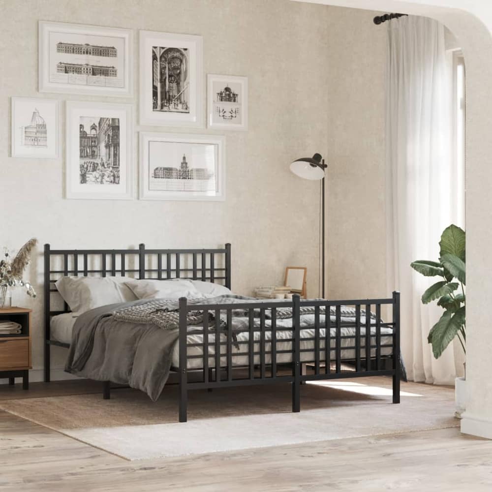 Metal Bed Frame without Mattress Footboard Headboard Black