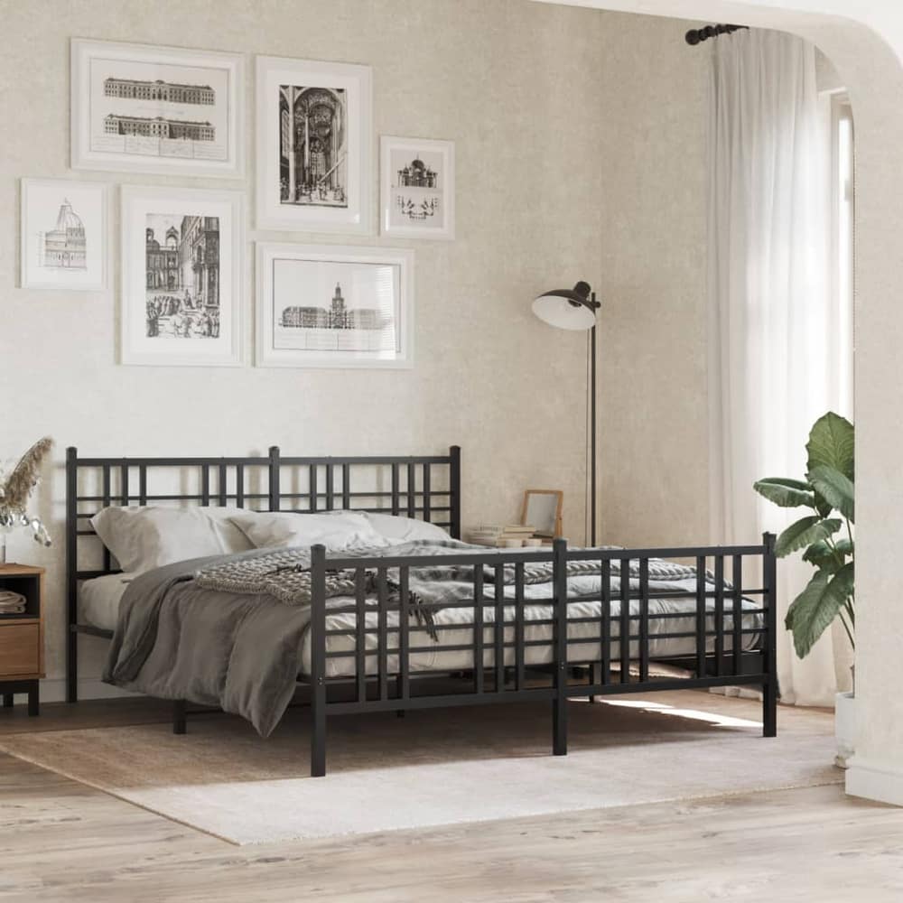 Metal Bed Frame without Mattress with Footboard with Headboard & Footboard Black 150 cm 200 cm
