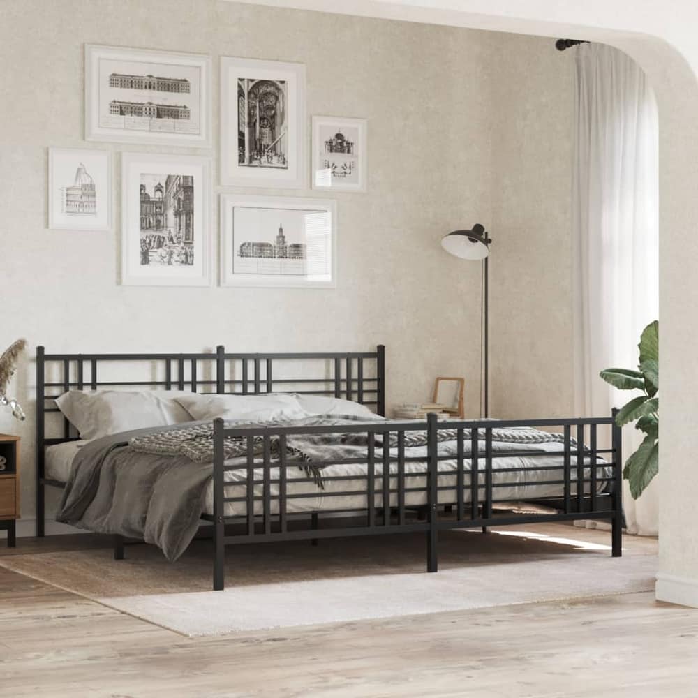 Metal Bed Frame without Mattress with Footboard with Headboard & Footboard Black 183 cm 213 cm