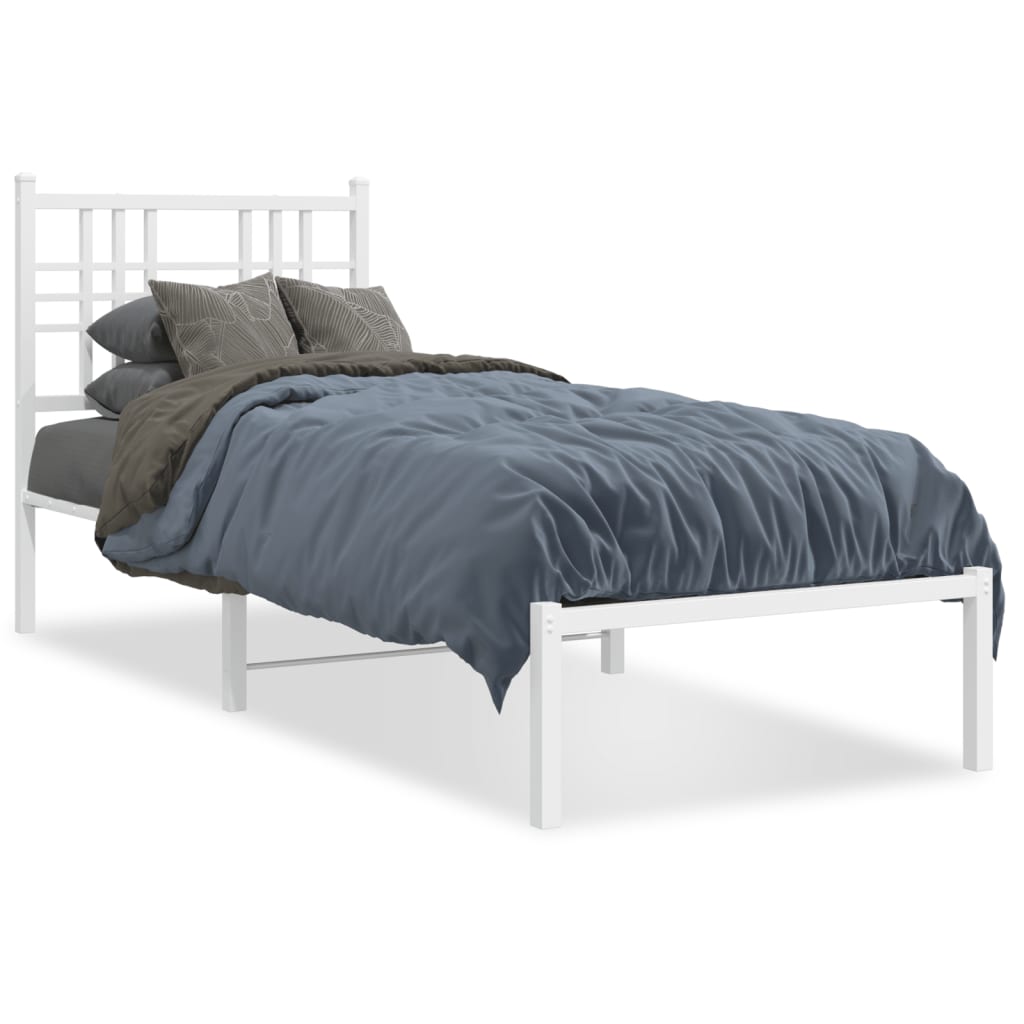 vidaXL Metal Bed Frame without Mattress with Headboard White 75x190cm 2