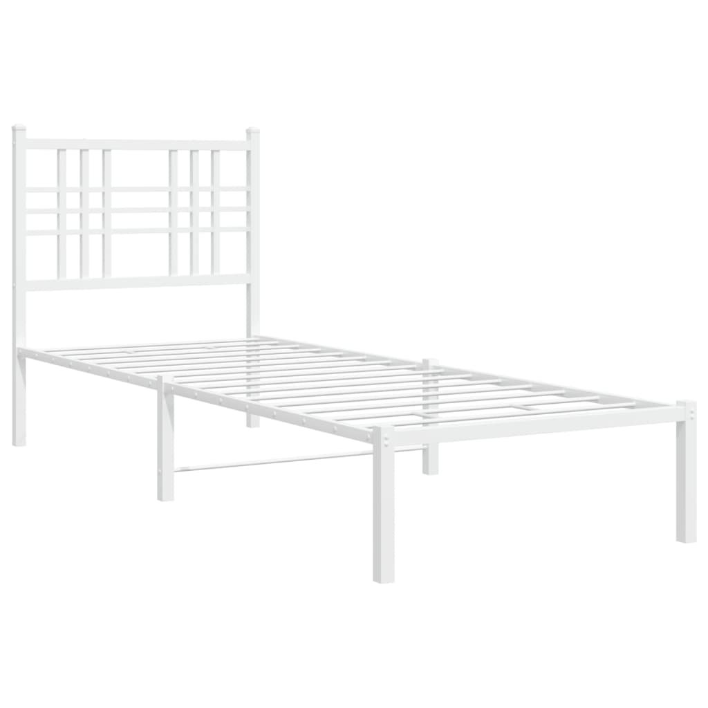 vidaXL Metal Bed Frame without Mattress with Headboard White 75x190cm 3