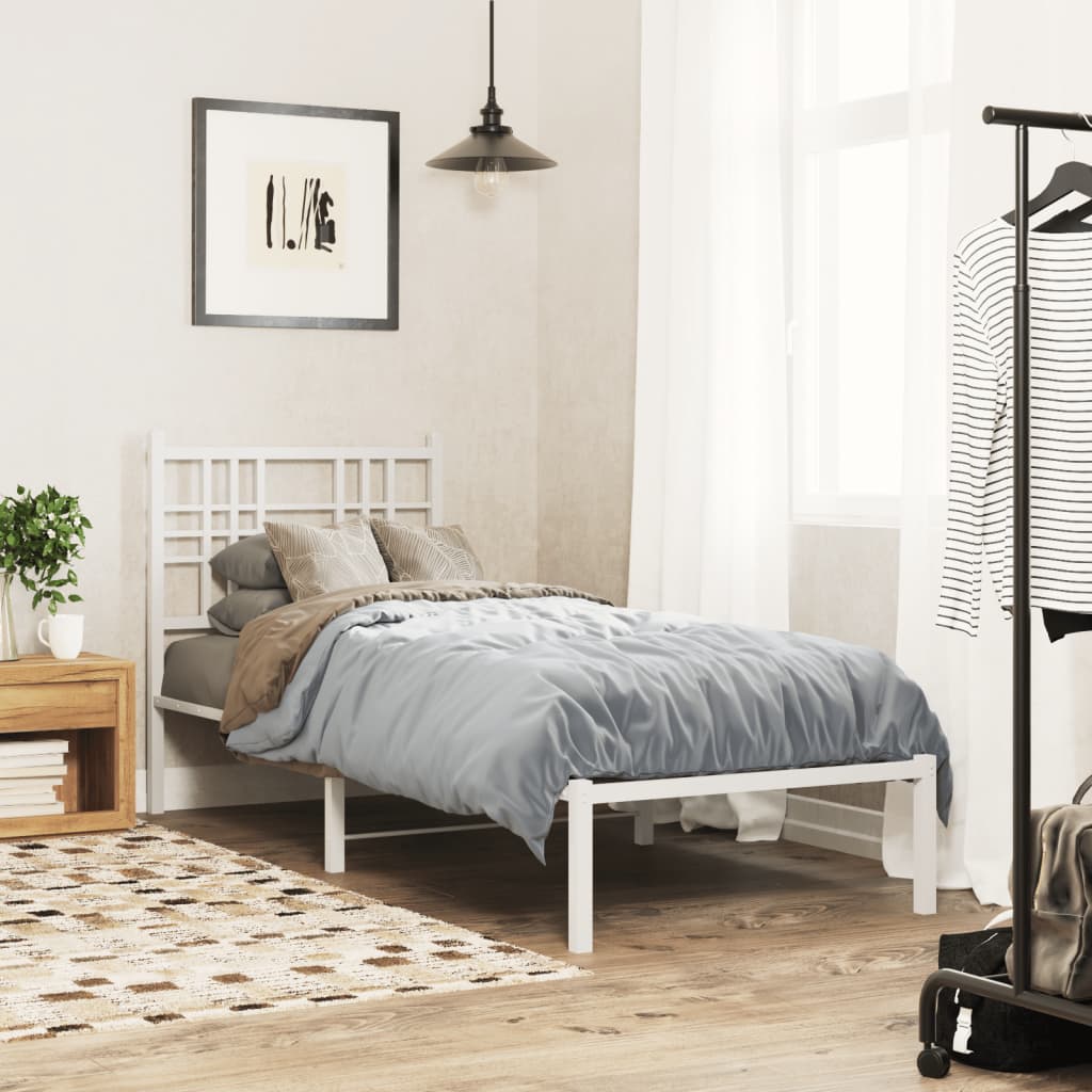 vidaXL Metal Bed Frame without Mattress with Headboard White 75x190cm 1