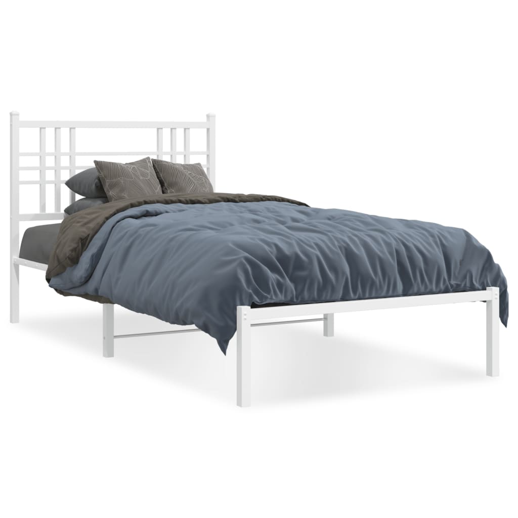 vidaXL Metal Bed Frame without Mattress with Headboard White 100x190cm 2