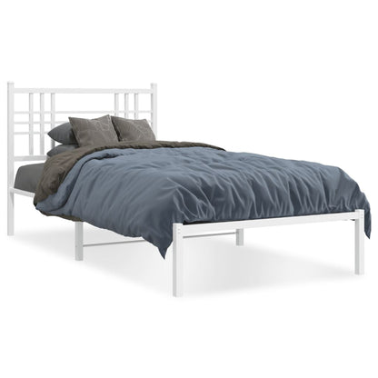 vidaXL Metal Bed Frame without Mattress with Headboard White 100x190cm 2