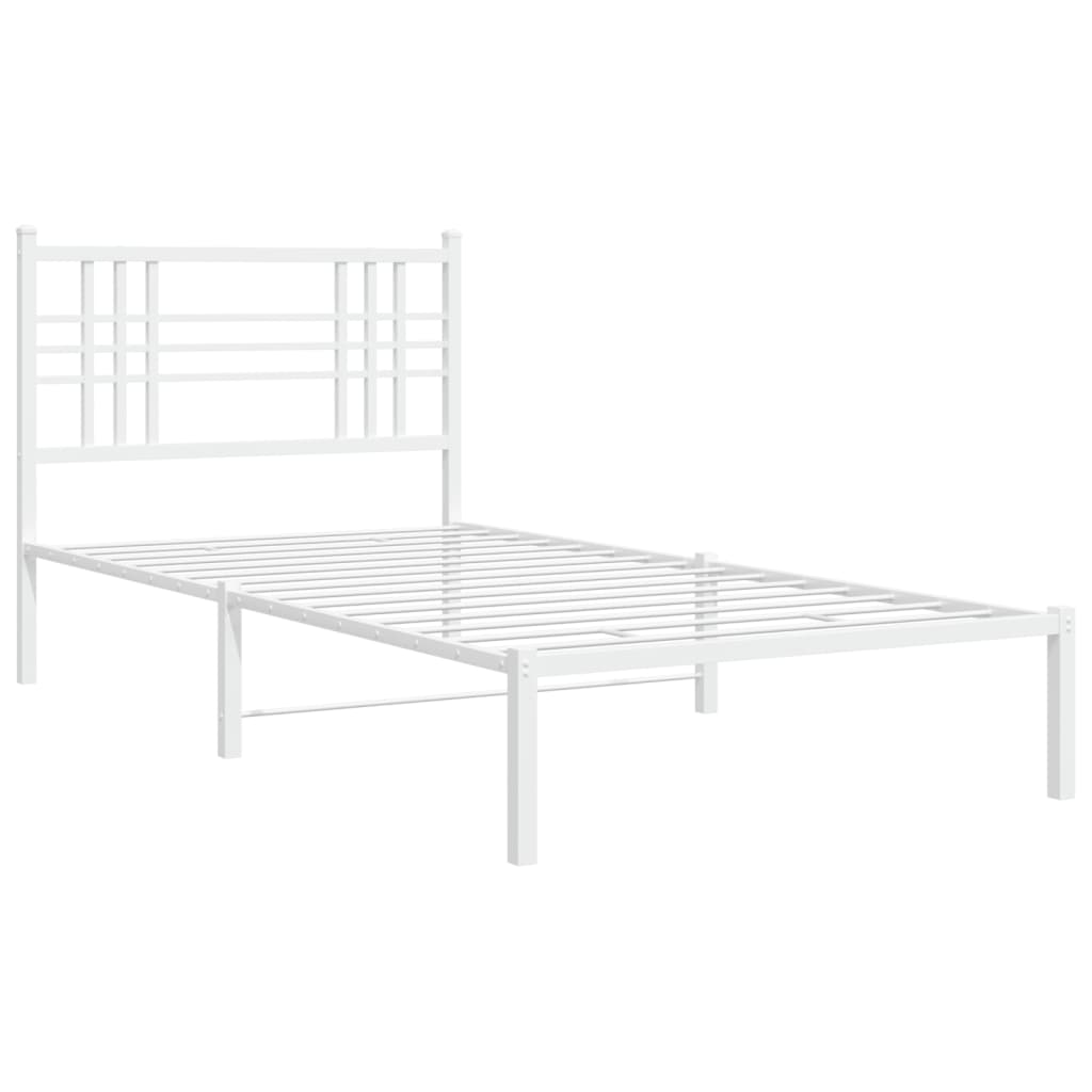 vidaXL Metal Bed Frame without Mattress with Headboard White 100x190cm 3