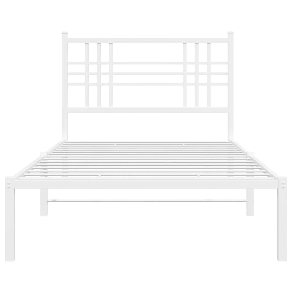 vidaXL Metal Bed Frame without Mattress with Headboard White 100x190cm 4