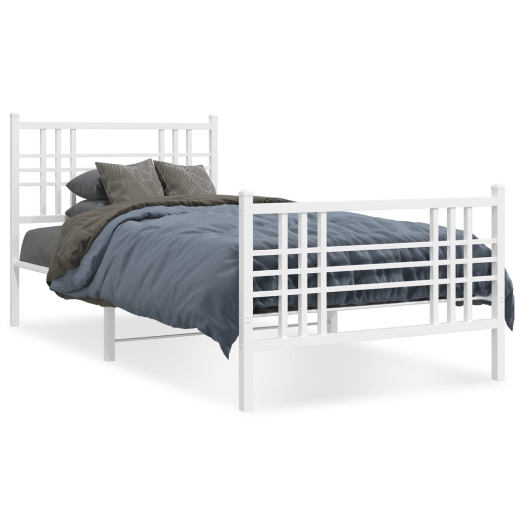 vidaXL Metal Bed Frame without Mattress with Footboard White 90x190cm 2