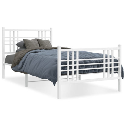 vidaXL Metal Bed Frame without Mattress with Footboard White 90x190cm 2