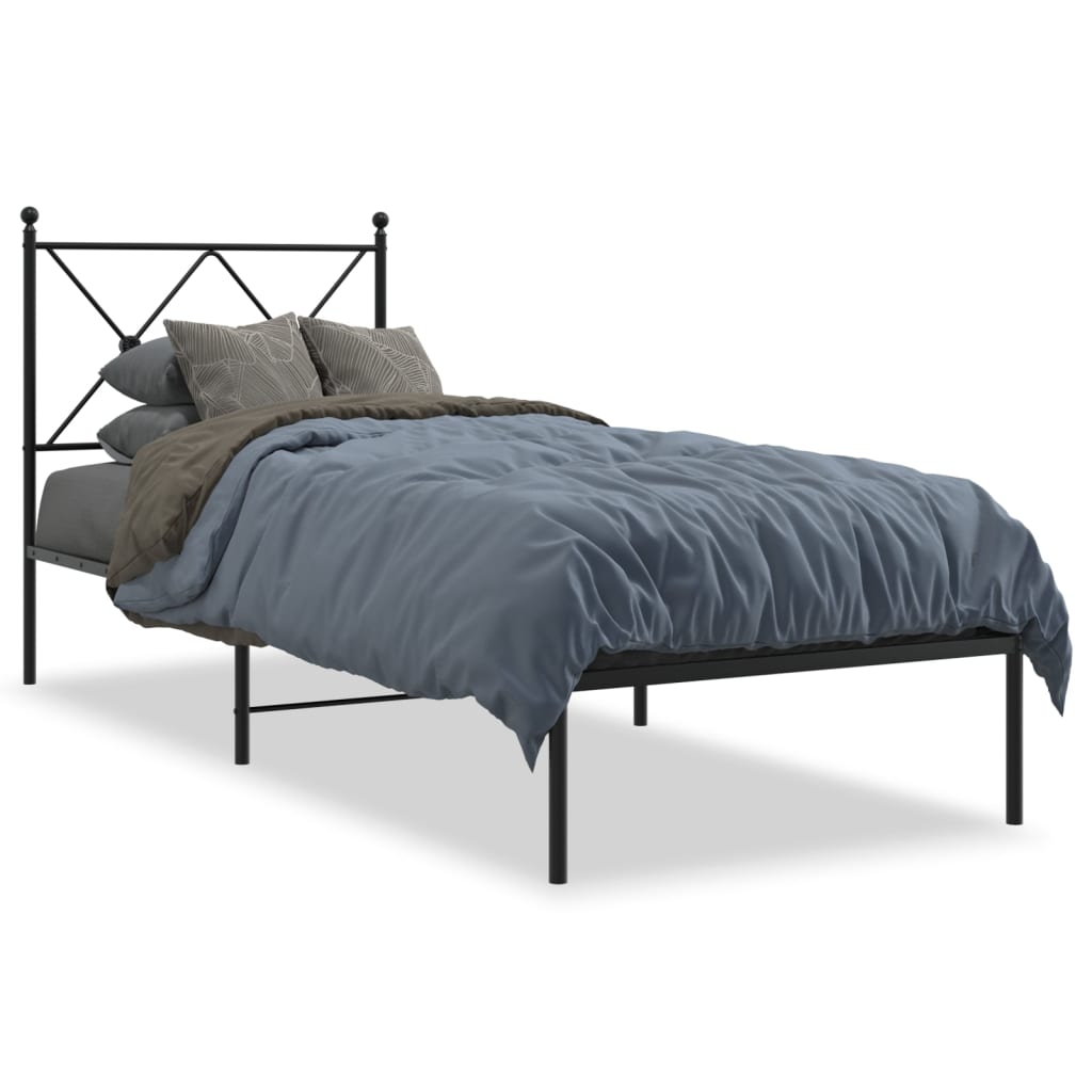 vidaXL Metal Bed Frame without Mattress with Headboard Black 75x190cm 2